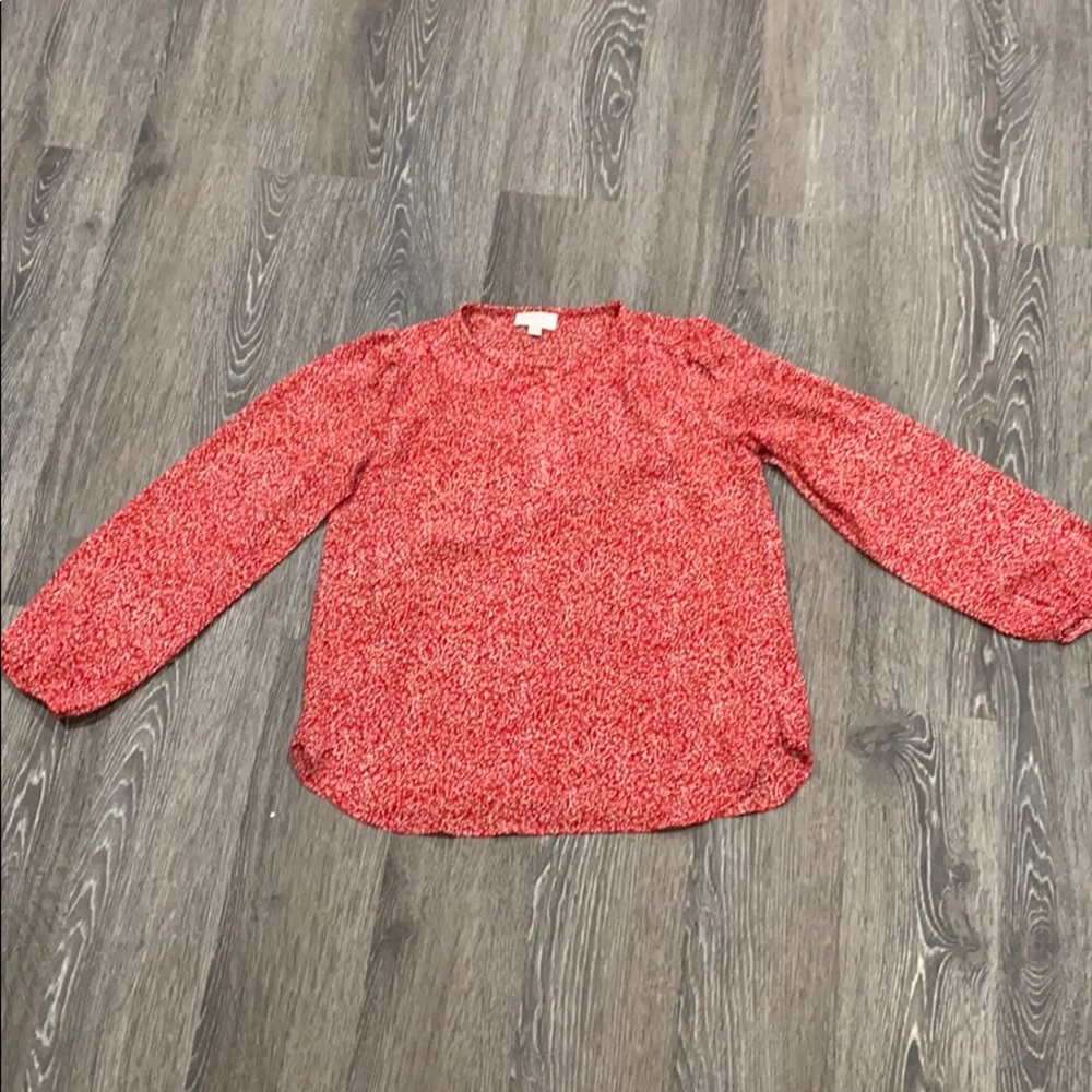 Red floral print blouse with bell sleeves
